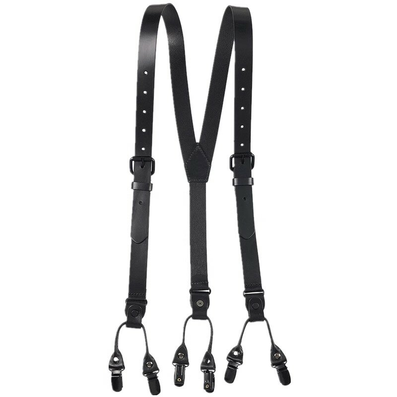 Suspender kulit Vintage pria dan wanita, celana suspender punggung dapat disesuaikan 4 klip 2.4x120Cm