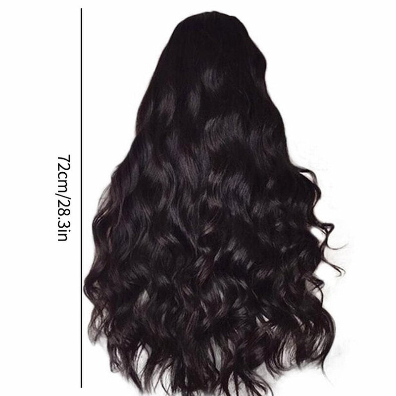 Long Curly Hair Natural Black Wigs with Middle Part Synthetic Heat Resistant Deep Wave Frontal Wig Tudo Por 1 Real Peruka