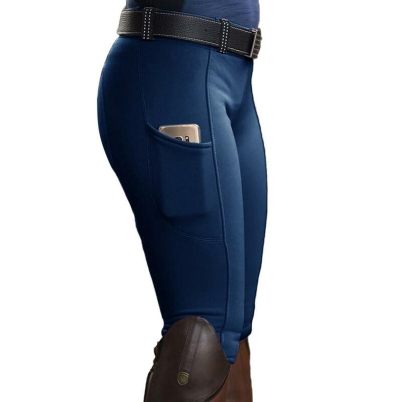 FJM-Pantalon d'équitation de sport pour femme, couleur unie, taille haute, poches, élastique, pour sport équestre