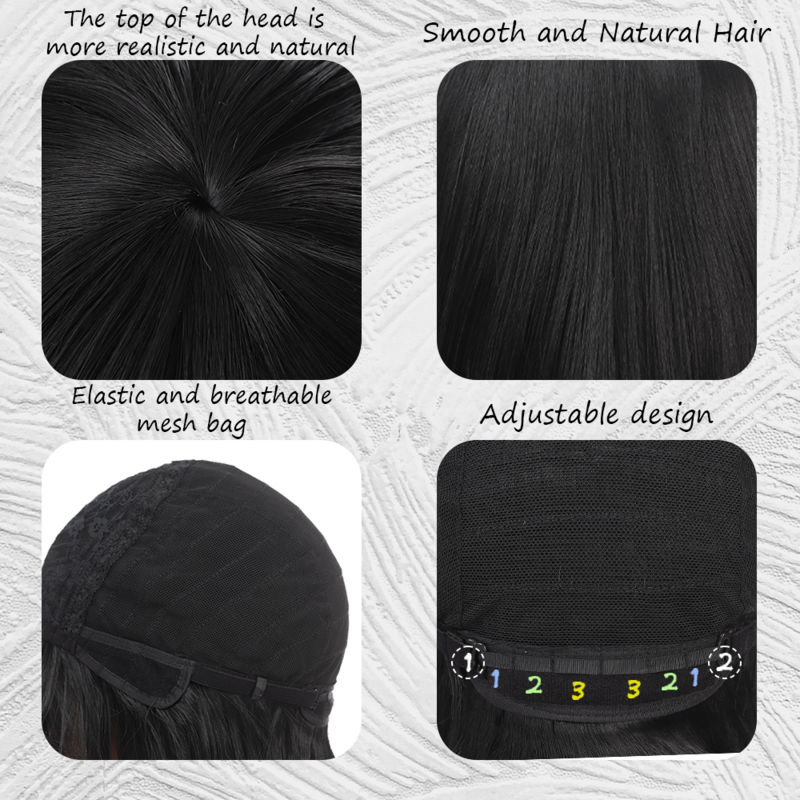XG wig bob wanita, rambut palsu setengah panjang modis dengan poni udara, wig rambut lurus halus alami cocok untuk pemakaian sehari-hari