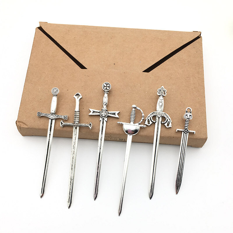 6Pcs Antique Swords Knife Bookmark Set Retro Charms Metal Book Marks Reading Book Clips Markers Craft Supplies DIY Jewelry