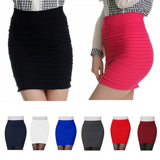 Женская мини-юбка, Сексуальная плиссированная эластичная бесшовная облегающая короткая юбка-карандаш, юбка с высокой талией, однотонная эластичная сексуальная юбка