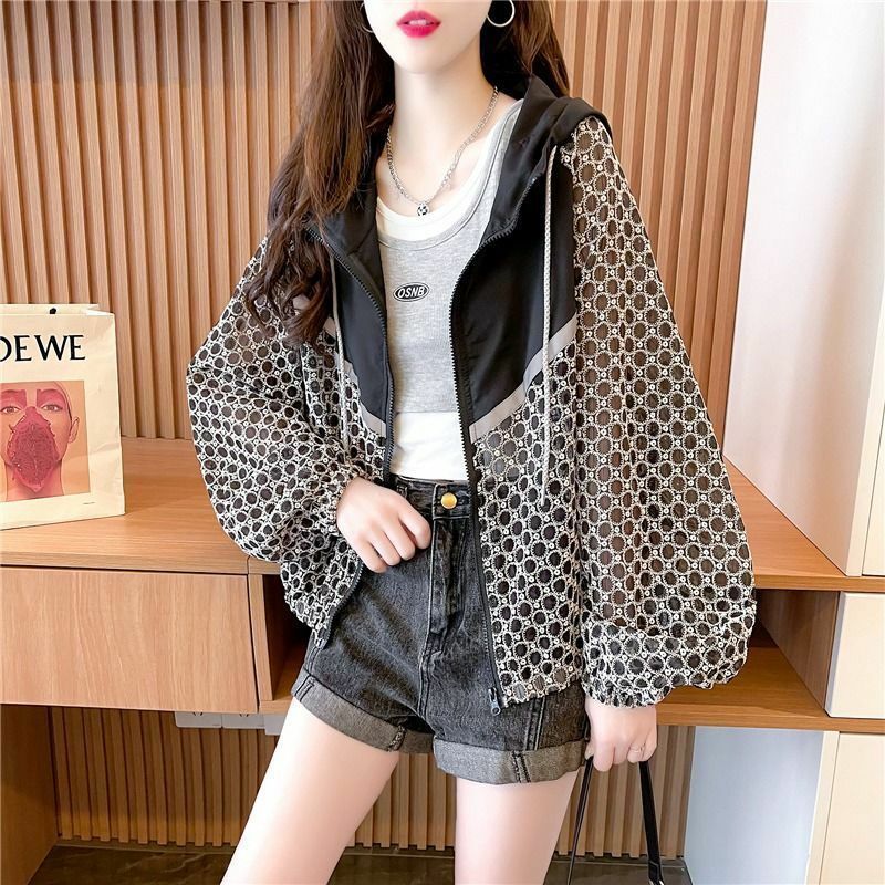Summer New Thin Loose Printing Coats Long Sleeve Contrast Patchwork All-match Tops Fashion Casual Trend Women Clothing