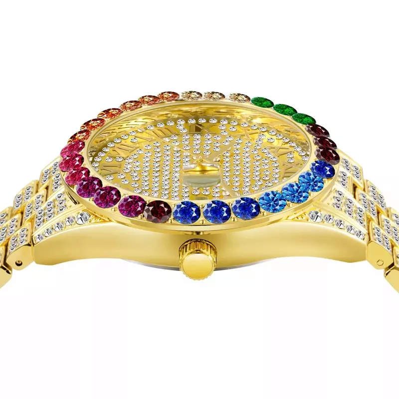 18k relógio de ouro homens hip hop diamantes completos relógios masculinos moda quartzo relógio masculino à prova dwaterproof água aço inoxidável iced para fora reloj hombre