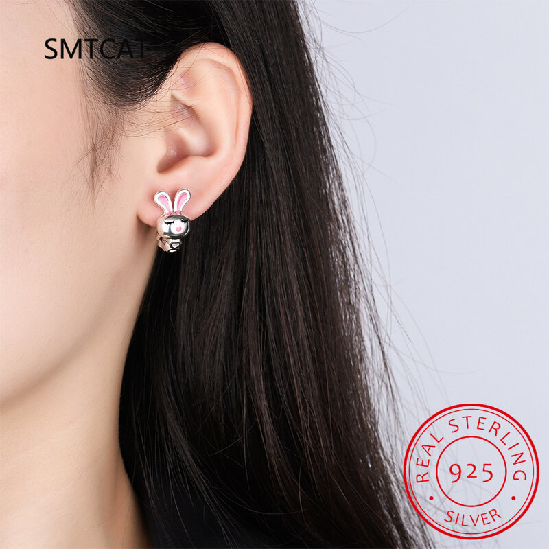 Girls 925 Sterling Silver Cute Rabbit CZ Tiny Hoop Earrings for Girls Wedding Party Fine S925 Jewelry DS3930