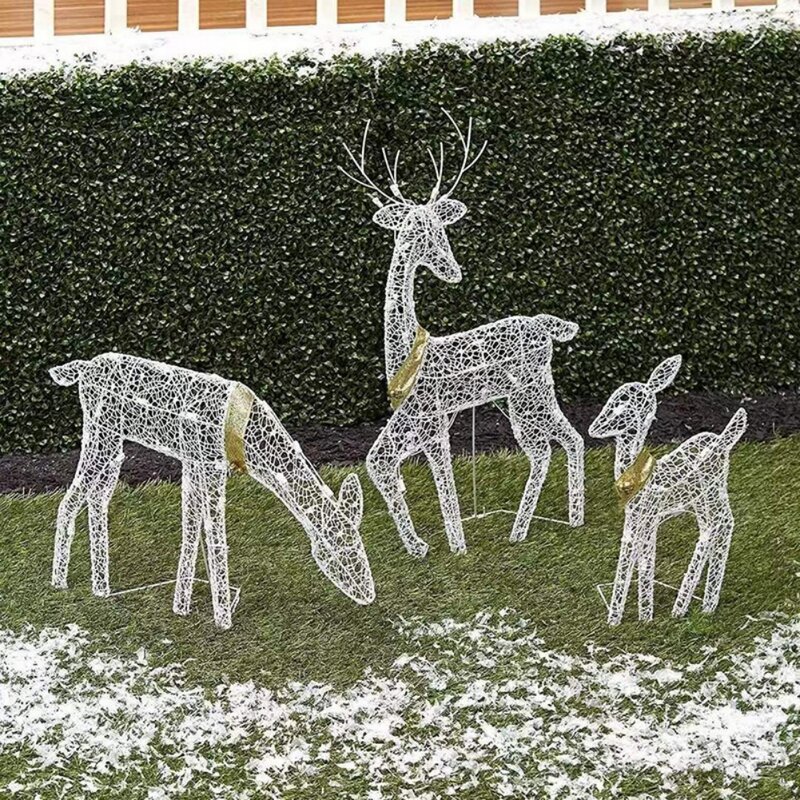 Ornements de jardin de pelouse étanches éclairés par la famille de cerfs, décoration de Noël, renne mignon, extérieur, vente en gros, paquet de 3