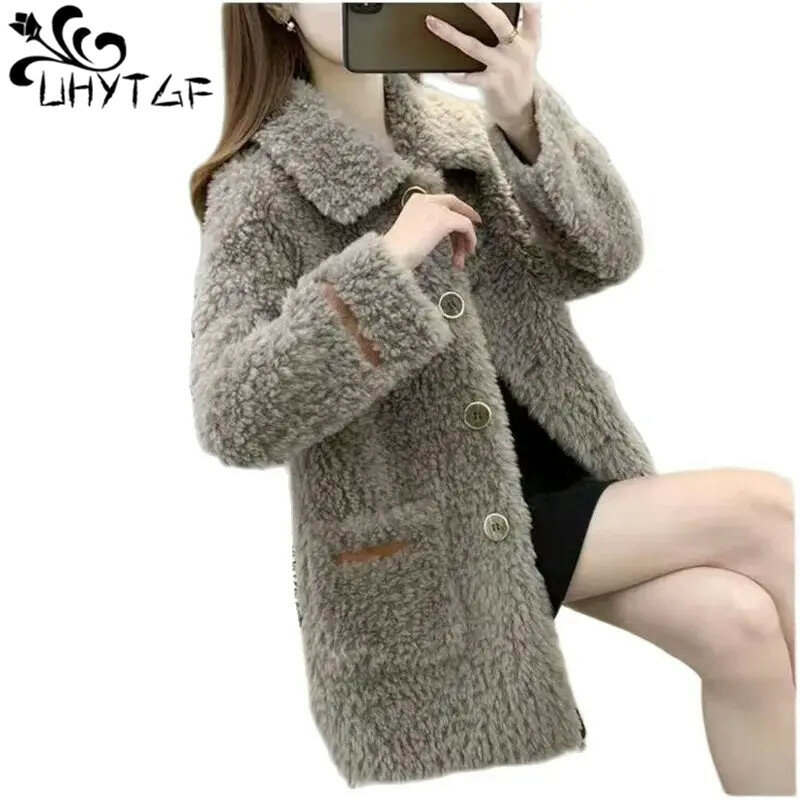 Manteau en fourrure de mouton de luxe pour femme, haut de gamme, sourire granulaire, veste femme mi-longue, automne, hiver, 2023, 2438