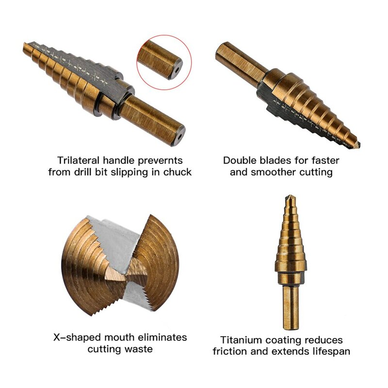 أدوات HSS cobalta متعددة الفتحات 50 حجم Step أداة حفر معدنية لدرج الخشب المعدني