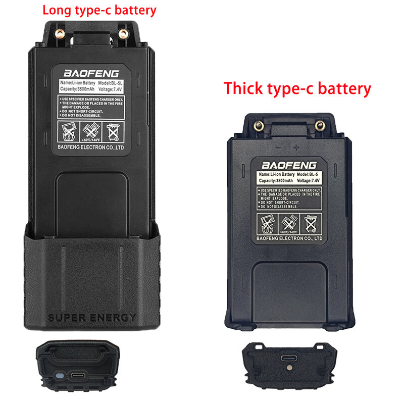 Baofeng UV5R Walkie Talkie Battery, TYPE-C Carregador, Bateria Recarregável de Alta Capacidade, UV5RA, UV5RE, F8HP Rádio Comunicador