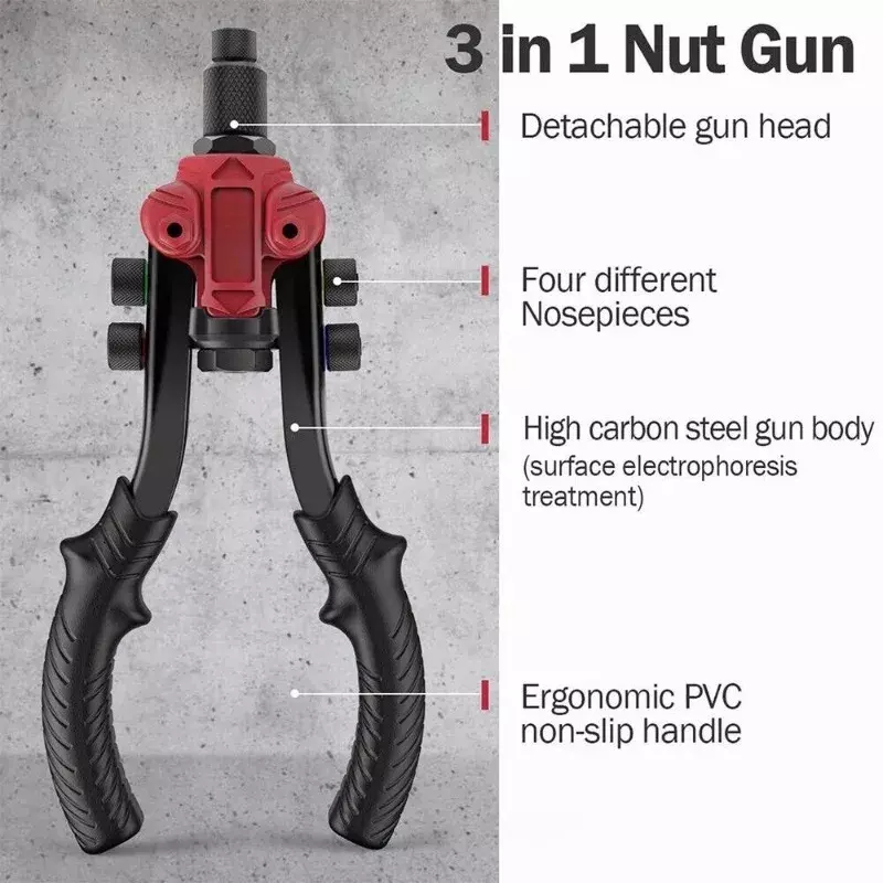 Manual Rivet Gun Kit com Caixa, Rivnut Thread Setter Ferramenta, Nut Sert, Métrica M3-M10, 3 em 1