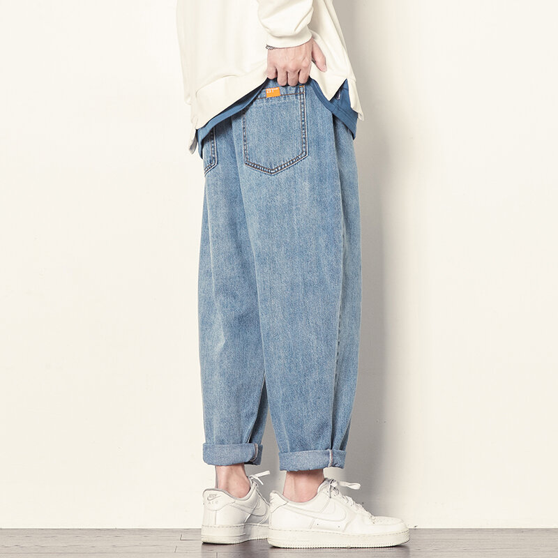 Джинсы мужские прямые в стиле хип-хоп, свободные брюки из денима с широкими штанинами, классические эластичные модные джоггеры, Молодежные джинсы