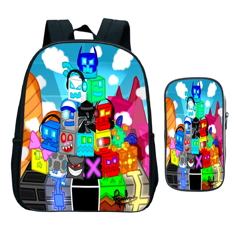Geometry Dash Print School Bag Set para crianças, pré-escolar mochila, impermeável Bookbag, presente para meninos e meninas, jardim de infância, 2pcs