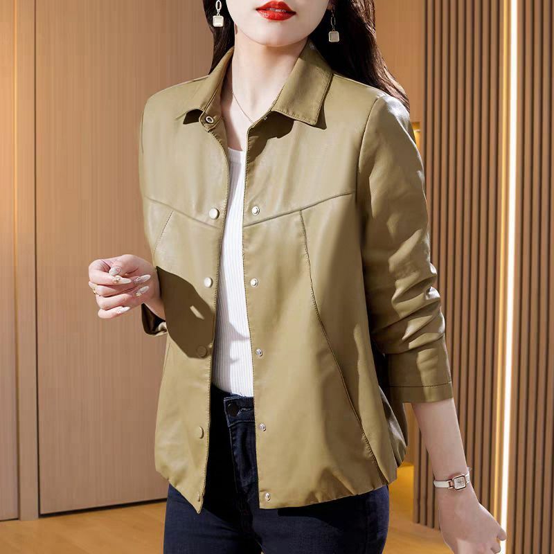 Casaco de couro curto feminino, jaqueta glamourosa de cara pequena, nova, outono e inverno, 2023