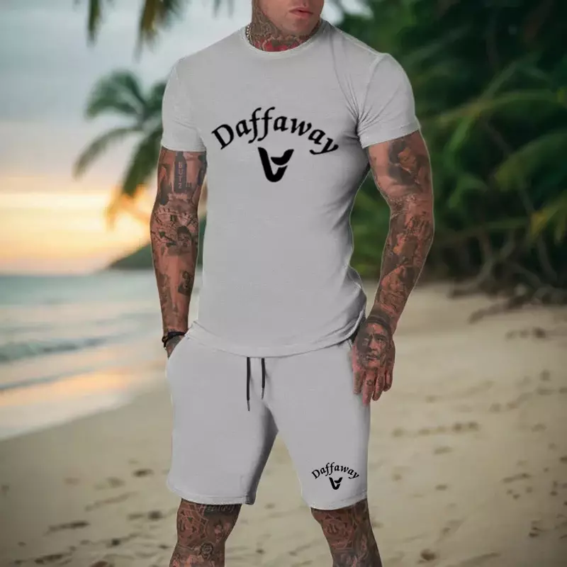 Conjunto de ropa deportiva transpirable para hombre, camiseta informal y pantalones cortos para correr, conjunto de 2 piezas, marca de verano