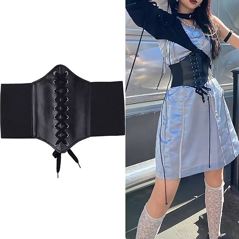 Cinturón de corsé gótico para mujer, moda de cuero PU, cinturones de corsé femeninos con cordones, cintura adelgazante, corsé Vintage, cinturón ancho negro para niña