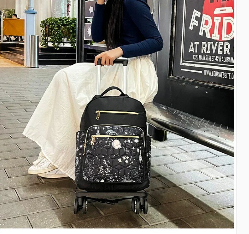 18 polegada mulheres carry on mão bagagem saco com rodas saco de viagem trole escola rolando mochila mala rodas mochila