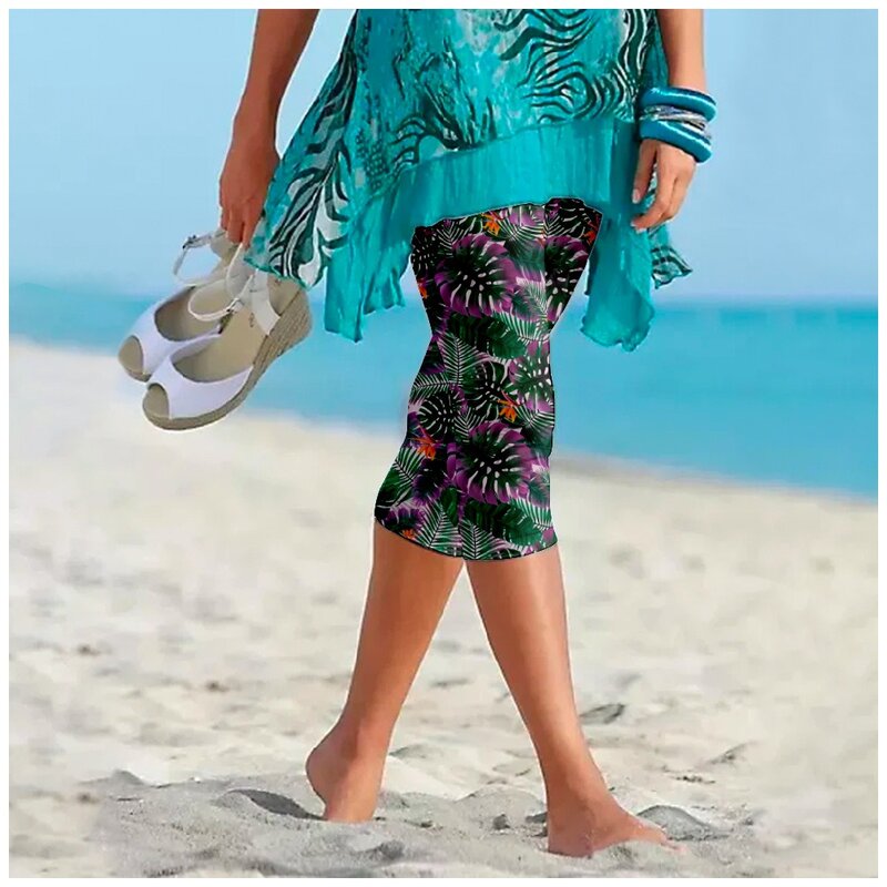 Брюки женские летние с цветочным принтом, уличная одежда в стиле ретро, Пляжные штаны, леггинсы, повседневные Фитнес-капри, Y2k
