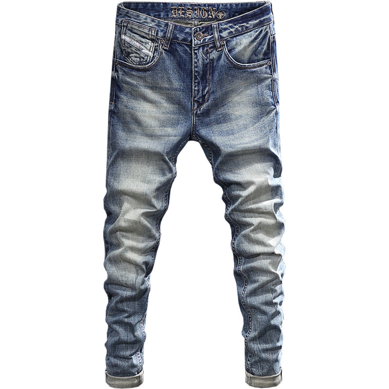Italian Style Fashion Men Jeans High Quality Retro Blue Elastic Slim Fit Ripped Jeans Men Vintage Trousers Designer Denim Pants