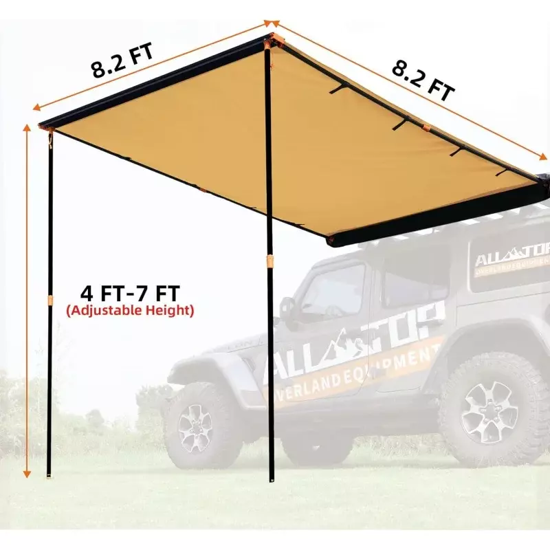 ALL-TOP Vehicle Awning 8.2'x8.2' Roof Rack Pull-Out Sun Shade UV50 , Weatherproof 4x4 Side Awning for Camping & Overland (Ha