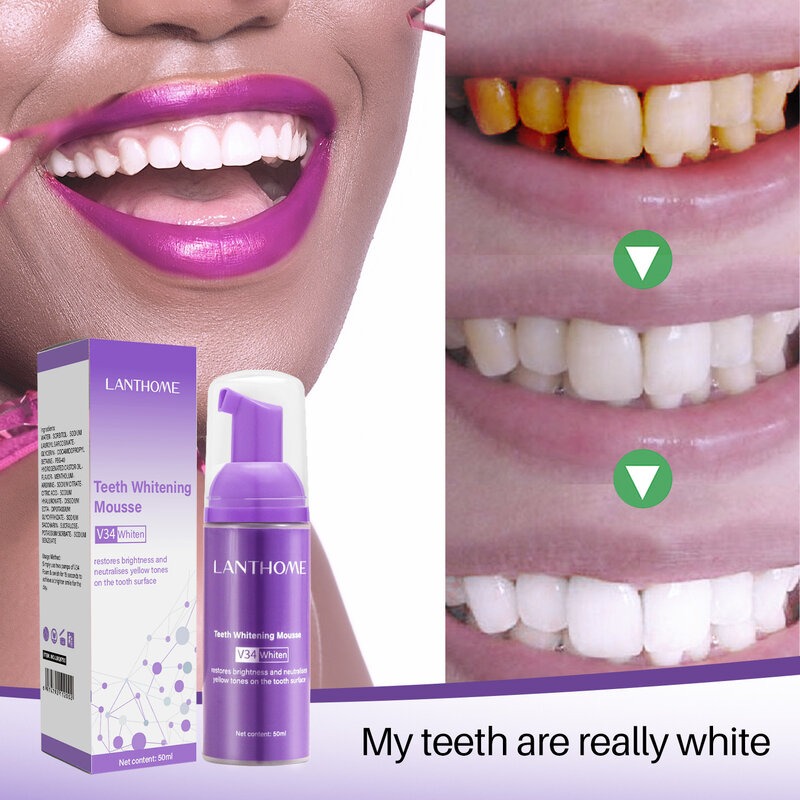 V34 dentifricio sbiancante per denti Mousse dentifricio rimuovi macchie di placca pulizia igiene orale sbiancamento strumenti dentali alito fresco cura dei denti