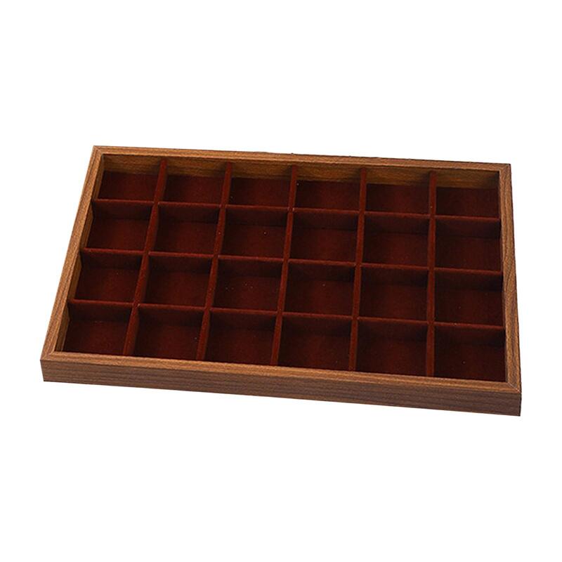 24 Grid Jewelry Organizer Tray Wooden Fashion Gift Jewelry Display Organizer for Earring Bracelet Necklaces Selling Show Dresser