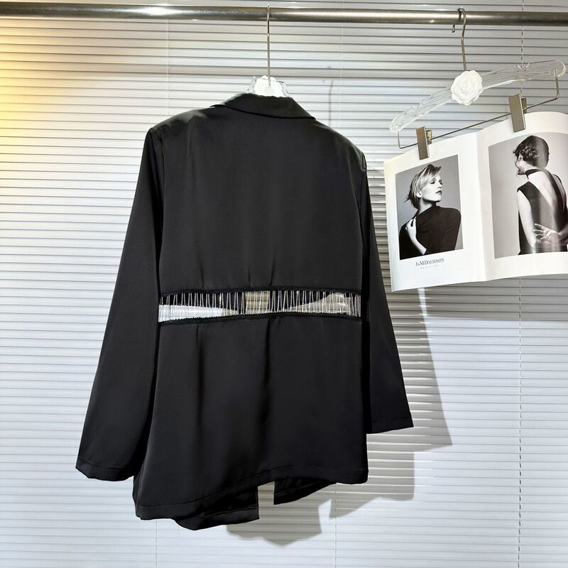 여성용 할로우 아웃 체인 세트 칼라 셔츠, 중간 길이 얇은 상의, 2024 신상 루즈 디자인
