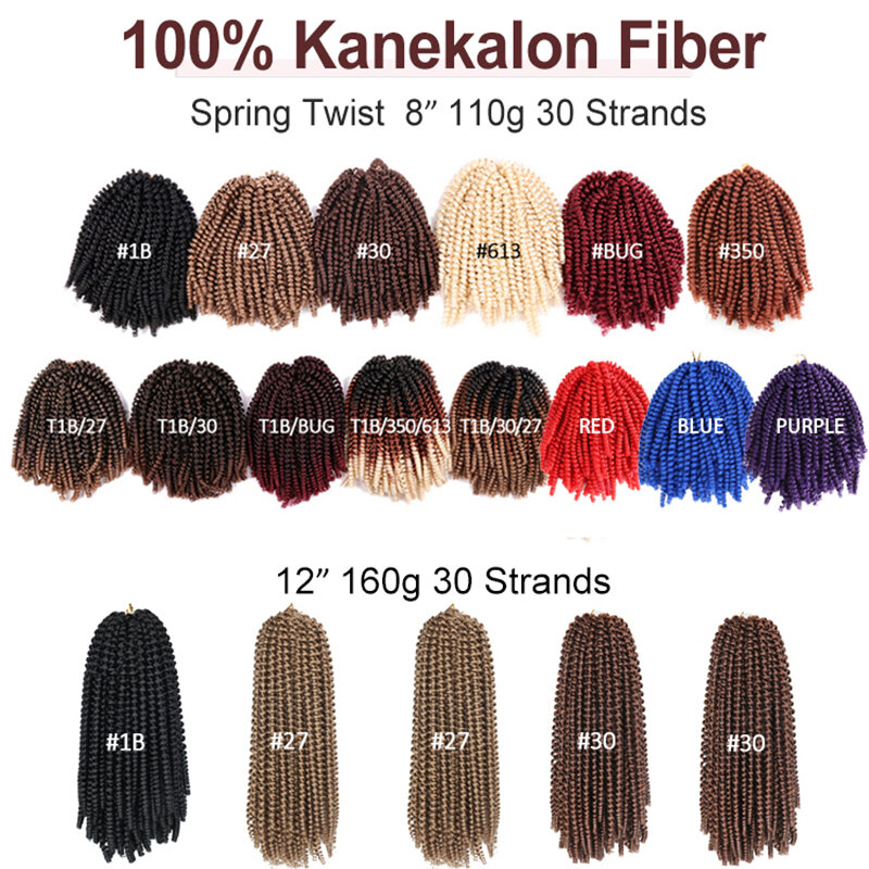 Julianna-Kanekalon sintético Crochet trança extensões de cabelo, Ombre Curls, Primavera Twist, alta qualidade, 8 ", 12"