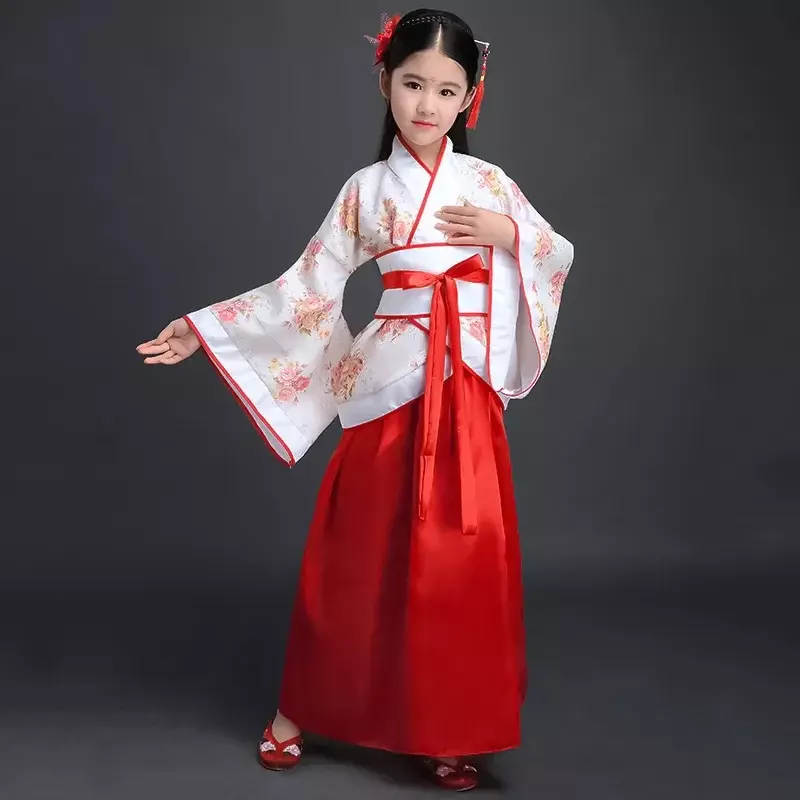 Robe de Soie Alberoise pour Fille, Kimono Traditionnel, Vintage, Ethnique, Fan, Chœur, brevHanfu, Costume pour Enfant