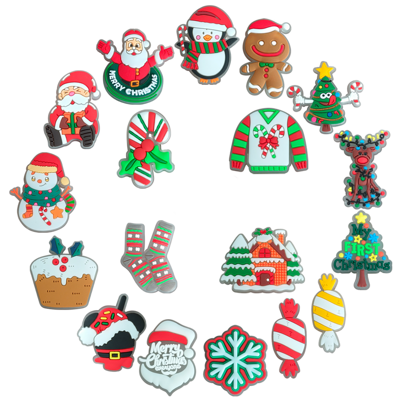 Breloques d'arbre de Noël en PVC pour garçons et filles, bonhomme de neige, chaussure Shoous, décorations, accessoires de chaussures, ajustement Croc, cadeau Jibz, 1-19 pièces