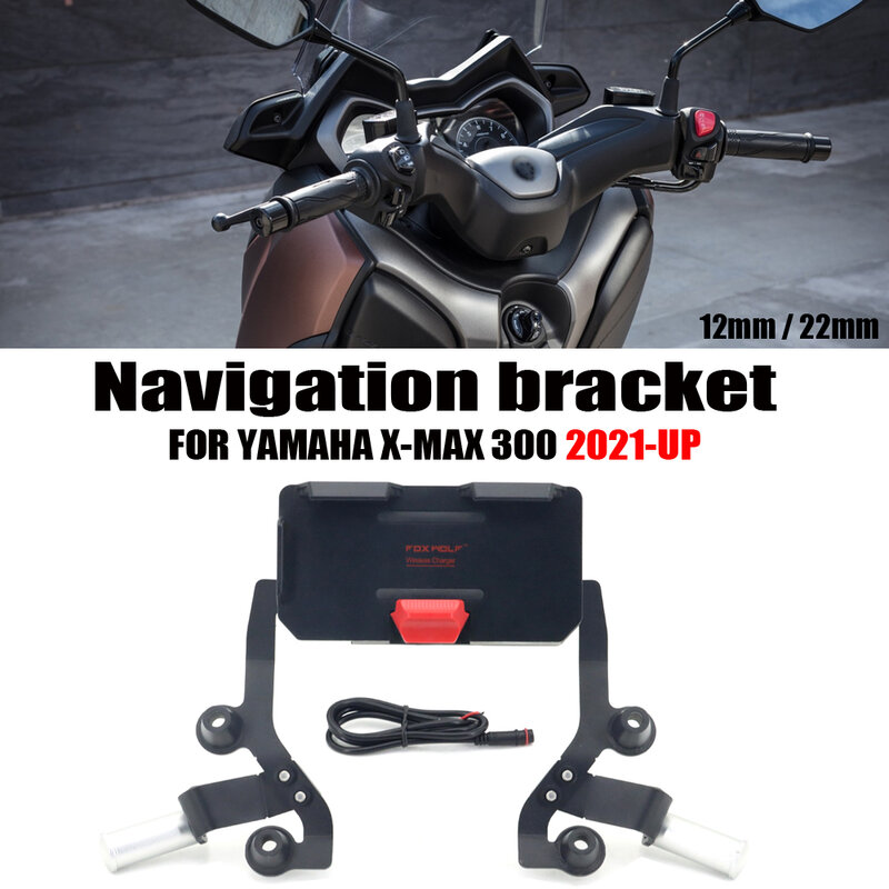 Soporte de teléfono GPS para motocicleta, cargador inalámbrico USB, montaje de navegación para Yamaha X-MAX Xmax 2021 XMAX300 X-max300, 300
