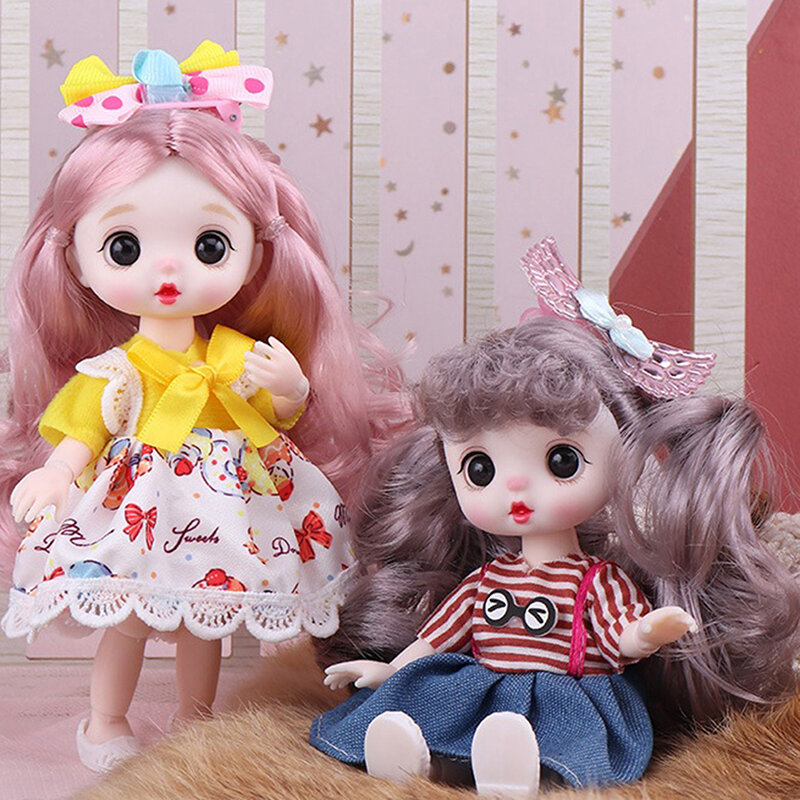 Mini muñeca articulada móvil para niñas, con ojos grandes 3D juguete, hermosa muñeca con ropa, vestido de princesa, 17cm, 1/8