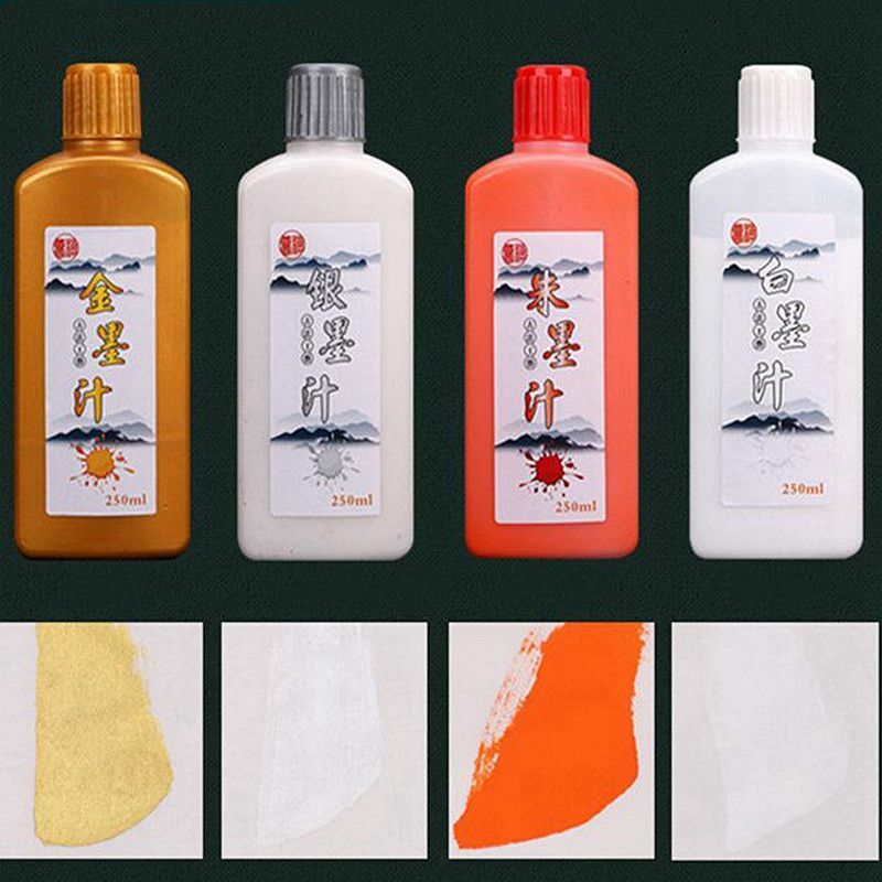 60Ml ทอง/เงิน/สีขาว/สีแดงจีนภาพวาดการประดิษฐ์ตัวอักษรหมึกขวดโลหะแบบดั้งเดิม Pigment สีสำหรับเขียนเครื่องเขียน