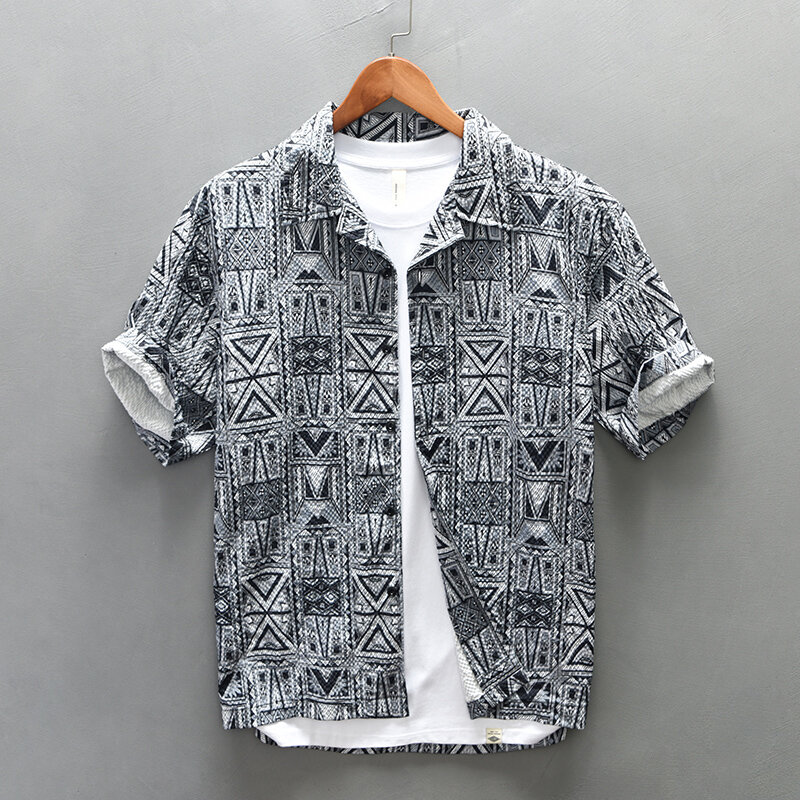Digital Printing Short Sleeve Shirts for Men 2024 Summer New Plus Size Casual Loose Polyester Shirts