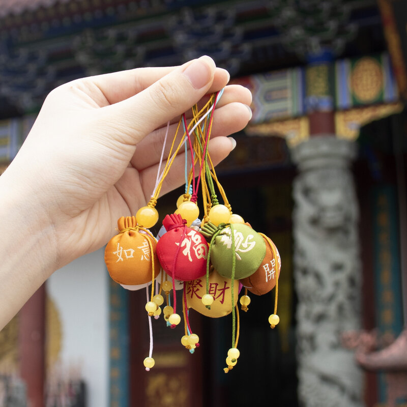 Putuo-Hangzhou Faxi Scenic Área Cultural Perfumado Bag, carregando Bola Redonda, Protetor de Sândalo, Telefone Pingente