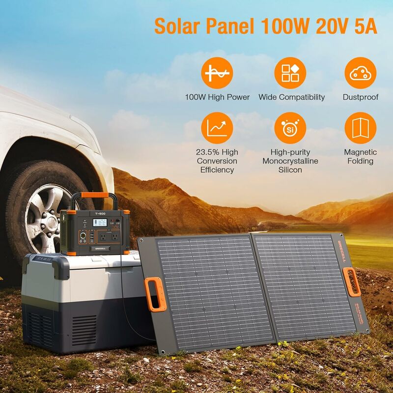 Gerador solar ao ar livre com painel solar portátil 100W, Central elétrica 20V, 500W pico 1000W, 519Wh