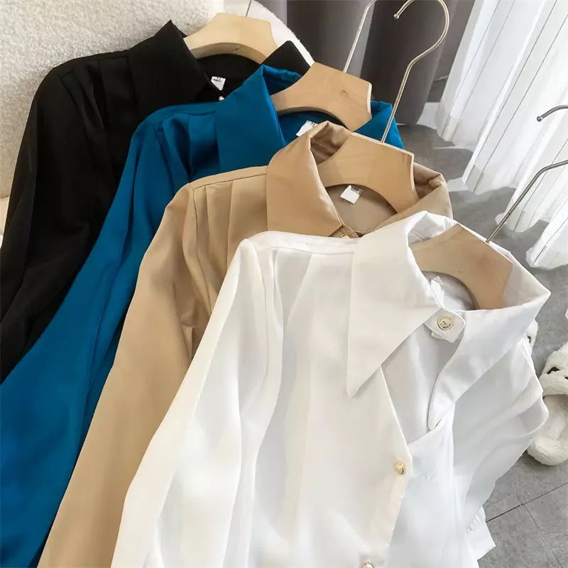 Женская рубашка с отложным воротником, элегантная шикарная блузка с длинным рукавом, рубашка в офисном стиле, одежда для женщин на весну 2023