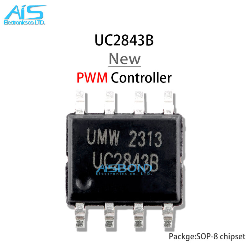 Controladores PWM de alto desempenho, modo atual, chip IC SOP-8, UC2843B, novo, 10pcs por lote