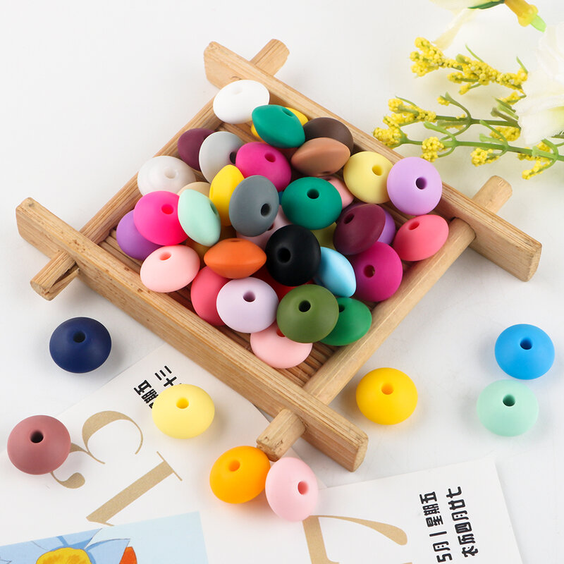 50/100Pcs 12MM Silicone Lentil Beads Food Grade DIY Baby Pacifier Chain Newborn Nursing Accessory Jewelry Necklace Teething Toy