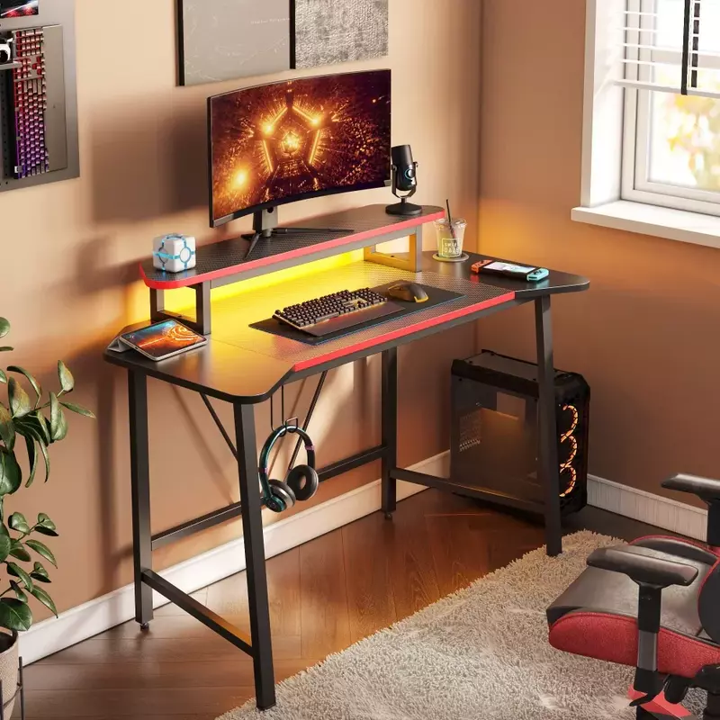 Игровой настольный компьютер 50,3 дюйма, офисный стол с лампочками и подставкой для монитора, офисный стол из углеродного волокна, офисная мебель, игровой стол