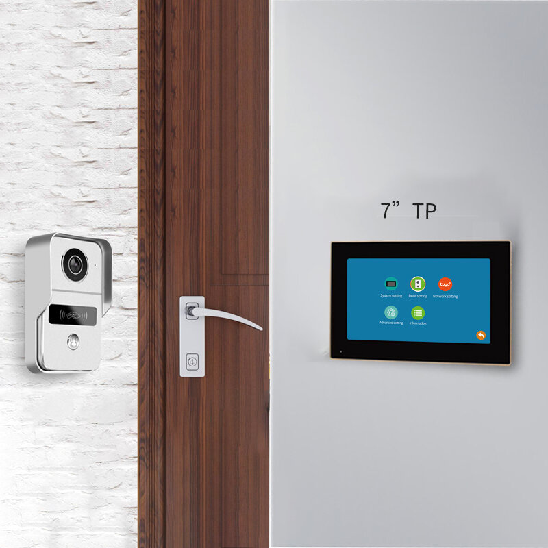 TUYA 1080P 10 Inci 7 Warna Layar Sentuh Bel Pintu Video Wifi Nirkabel Peralatan Interkom Rumah Aplikasi Pintar untuk Sistem Kontrol Akses RFID