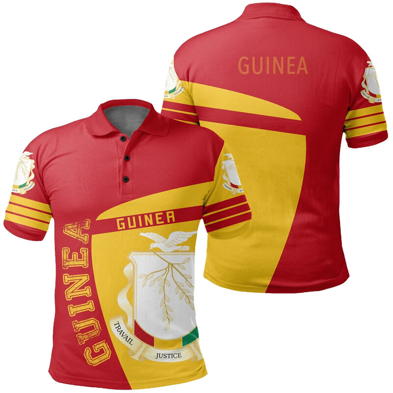 Afrika Guinea Kaart Vlag 3d Bedrukte Poloshirts Voor Mannen Nationale Embleem Korte Mouw Patriottisch Wapen Poloshirt Jersey Tops
