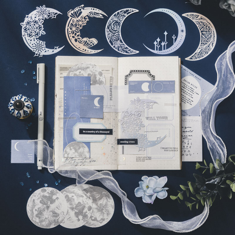 63 pieces Material paper moon phase theme ledger material collage primer single Memo notes Memo Pad