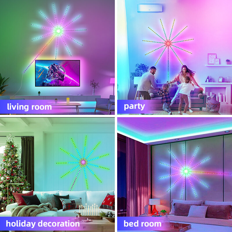 Lampu setrip Led kembang api RGB, lampu malam setrip LED untuk dekorasi ruang Natal, lampu Meteor impian USB, kit lampu setrip Led kontrol aplikasi WiFi