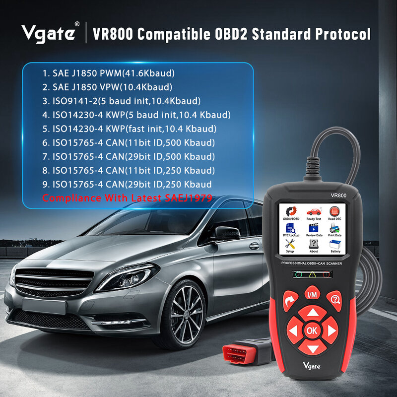 Vgate VR800 Car Code Reader OBD2 Scanner Automotive Scan Tools OBD 2 Diagnostic Auto ODB2 Scanner Tool PK AS500 KW850 ELM327