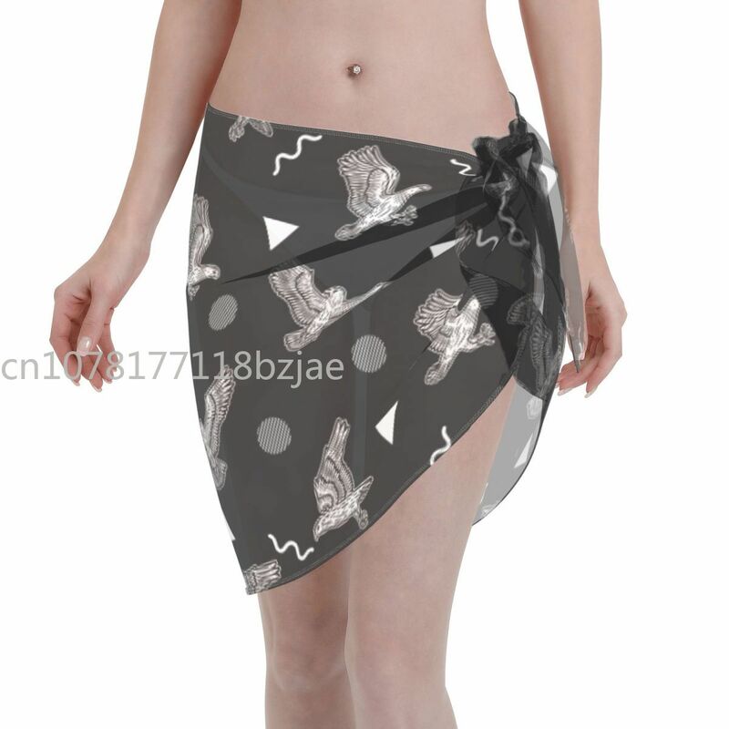 Flying Cute White Bird Eagle Women Cover Up Wrap Chiffon Swimwear Pareo Scarf Sarong Beachwear Bikini Cover Ups Skirt Swimsuits