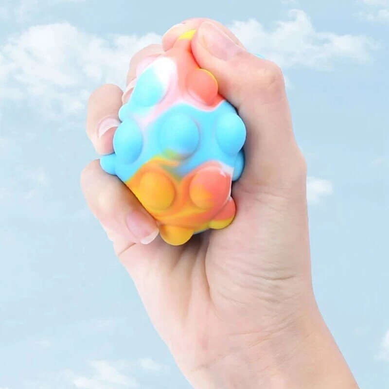 Arco-íris bola empurrar bolha antiestresse cubo brinquedos de descompressão squeeze 3d elástico bola alívio do estresse brinquedo sensorial para crianças presente