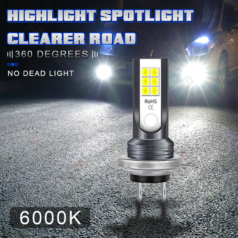 PCVBMLAUT 2PCS Car lights 201001-H7 Super Bright LED Headlights High Low Beam Fog Light Bulb White 6000K Car accsesories