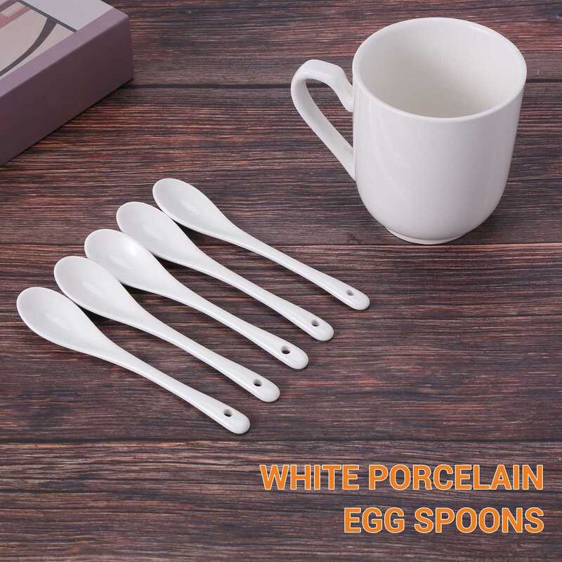 Cuillères à œufs en porcelaine blanche, cuillère à café en céramique, cuillère à dessert, cuillère de service à tremper Moka, 5 pièces