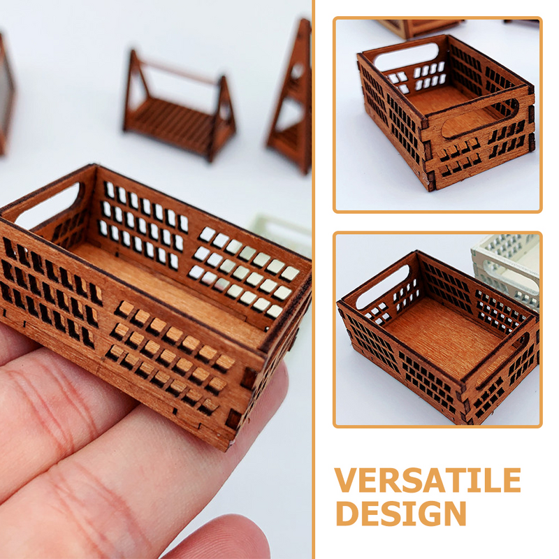2 Pcs House Storage Box Dolly Miniature Things Crates Wooden Frame Houses Basket for Crafts Room Decoration