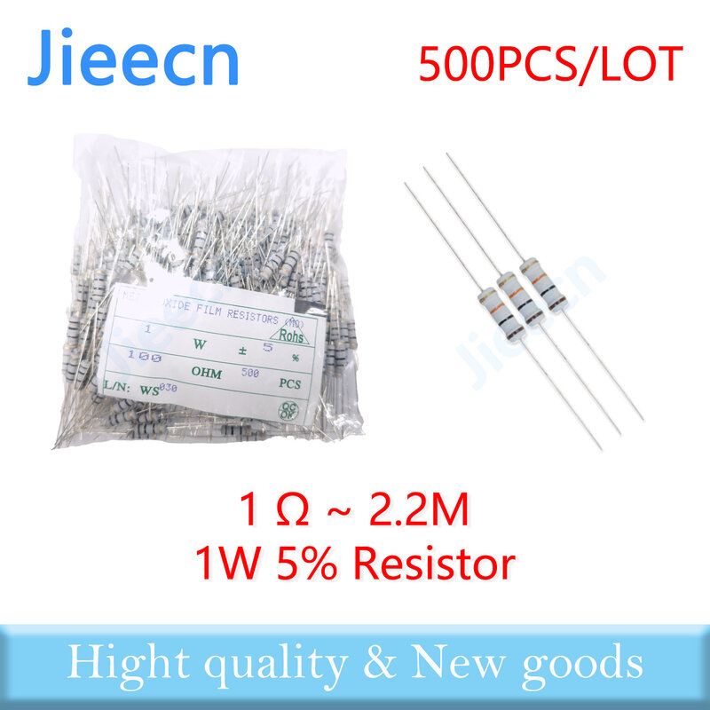 500pcs 1W 5% DIP Resistor 1R-2.2M Carbon Film Resistor 1 10 100 150 220 330 ohm 1K 2.2K 4.7K 10K 100K 1R 10R 100R 150R 220R 330R
